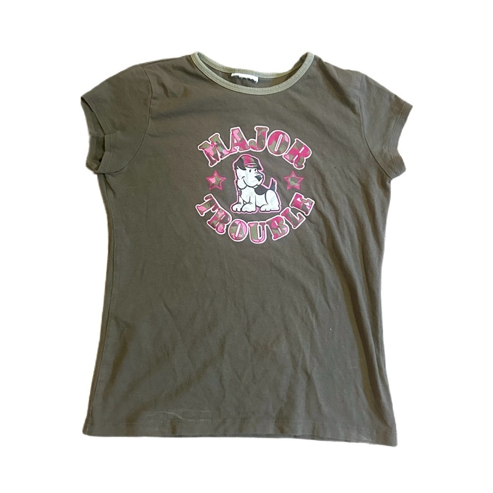 Y2K Major Trouble cute pink sage green camo puppy streetwear baby tee shirt